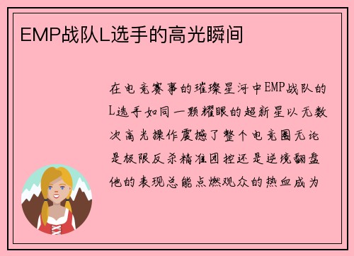 EMP战队L选手的高光瞬间