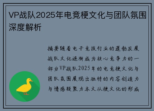 VP战队2025年电竞梗文化与团队氛围深度解析